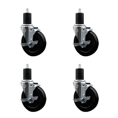 Service Caster 5'' SS Soft Rubber Swivel 1-3/4'' Expanding Stem Caster Set with Brake, 4PK SCC-SSEX20S514-SRS-TLB-134-4